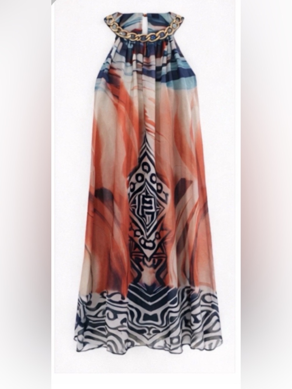Mlle Gabrielle Orange and Navy Abstract Maxi dress - S